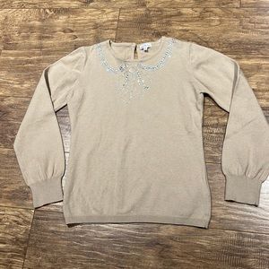 Mayoral Chic girls soft tan with silver gem bow around collar